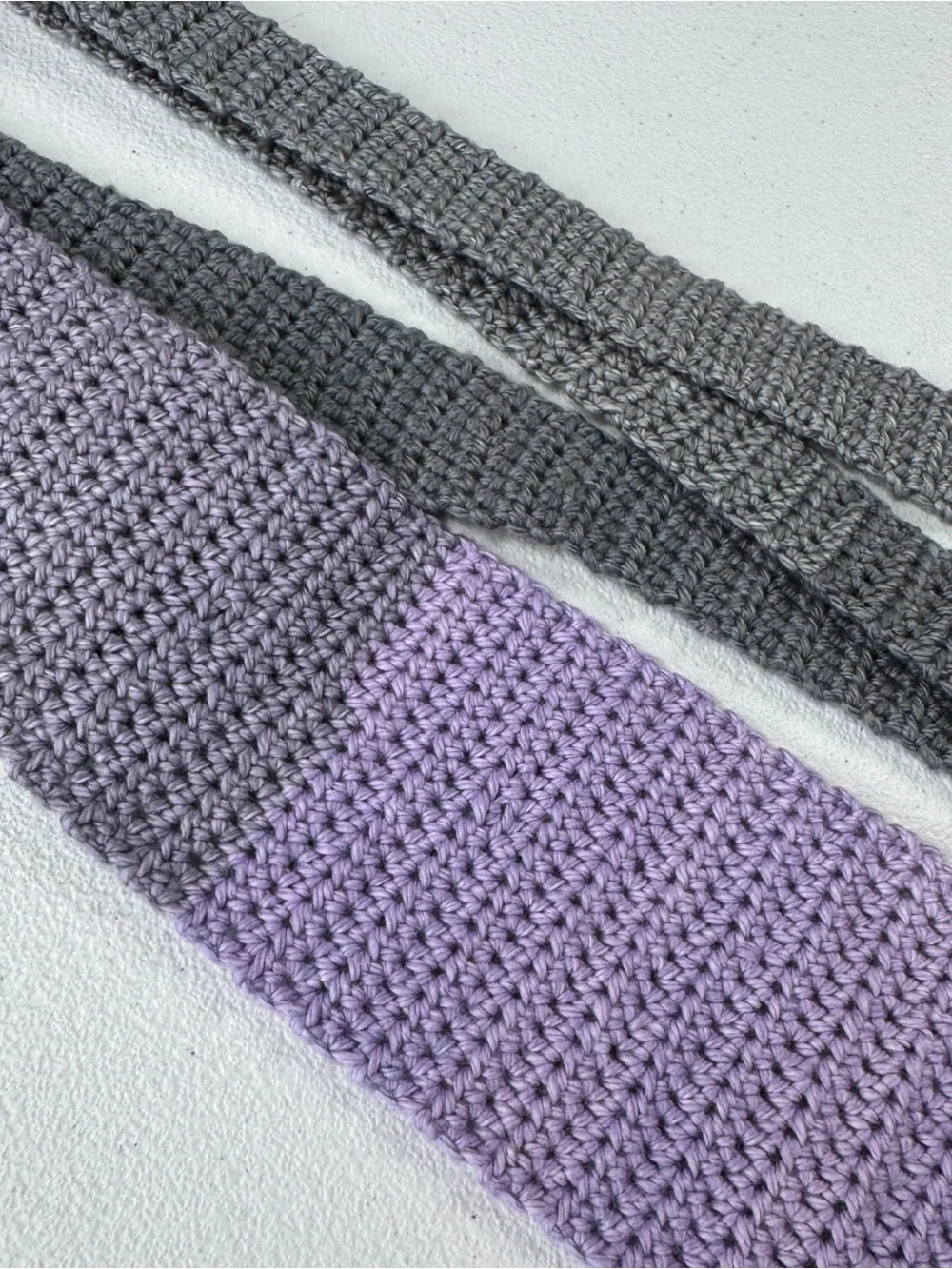 Mens Crochet Knit Neck Tie Purple Gray 57” Long 3.5” Wide 100% Cotton Hand Made‎